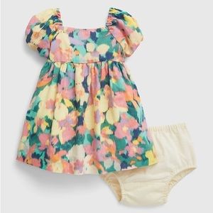 Linen cotton puff sleeve floral dress and bottom 💕